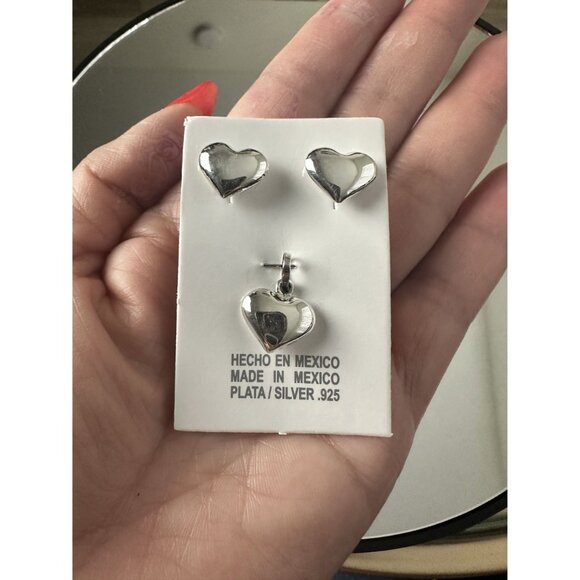 Silver 925 Set Earrings & Pendant Heart Taxco Valentine's Love Friends Couples - Picture 5 of 12